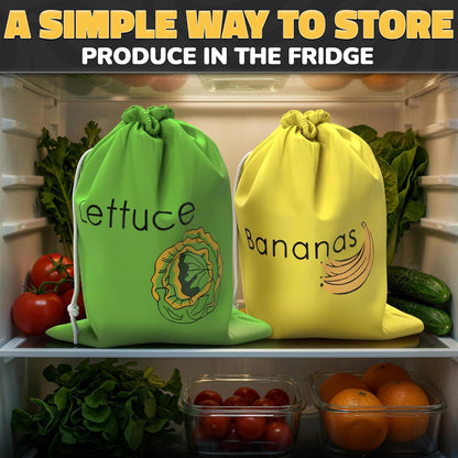 Lettuce Keeper Bag for Refrigerator, Reusable 3-Layer Foil Lining | Breathable Produce Storage Bags with Drawstring - Keeps Salad Greens Fresh | Sturdy, Washable, for Lettuce, Fruits, Veggies