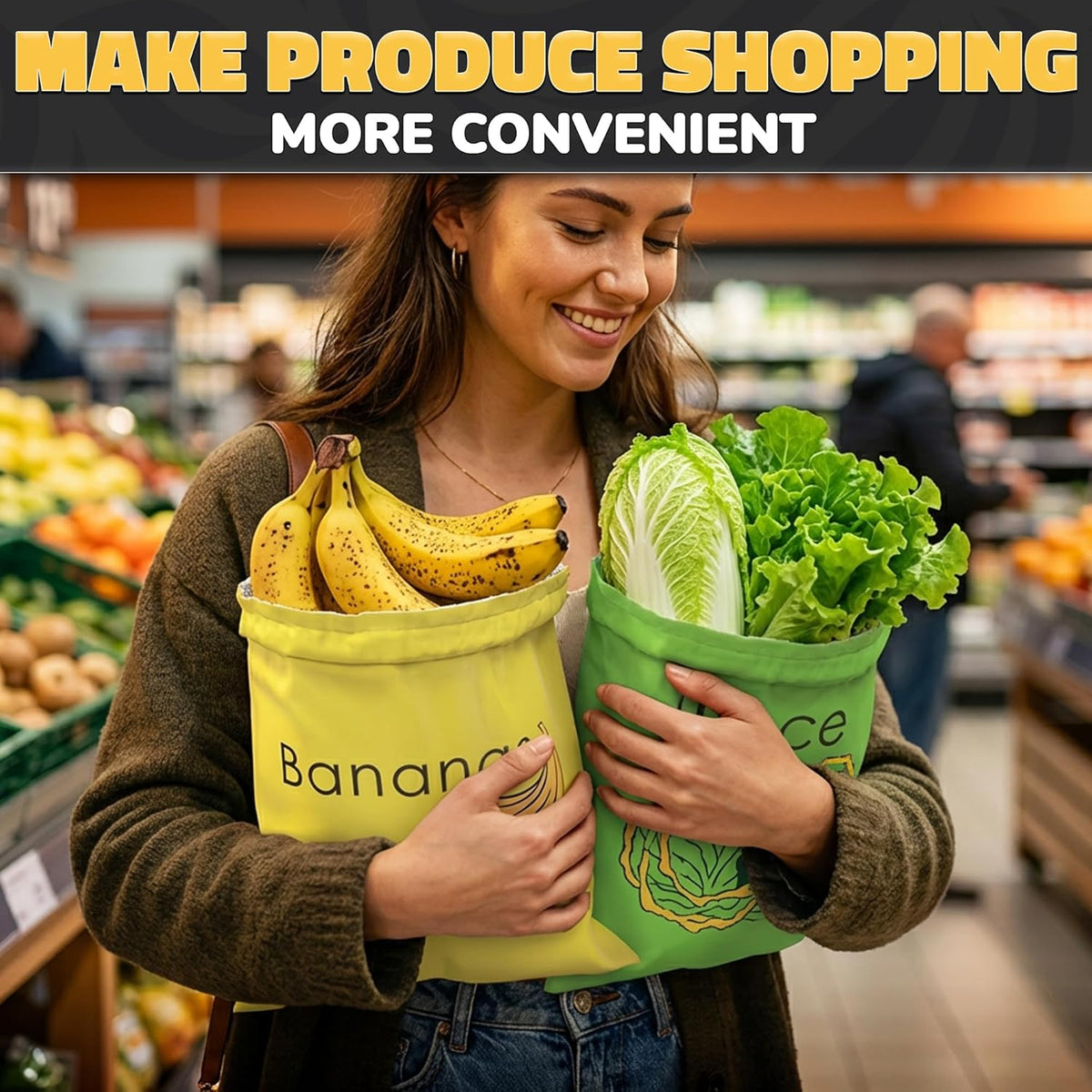 Lettuce Keeper Bag for Refrigerator, Reusable 3-Layer Foil Lining | Breathable Produce Storage Bags with Drawstring - Keeps Salad Greens Fresh | Sturdy, Washable, for Lettuce, Fruits, Veggies