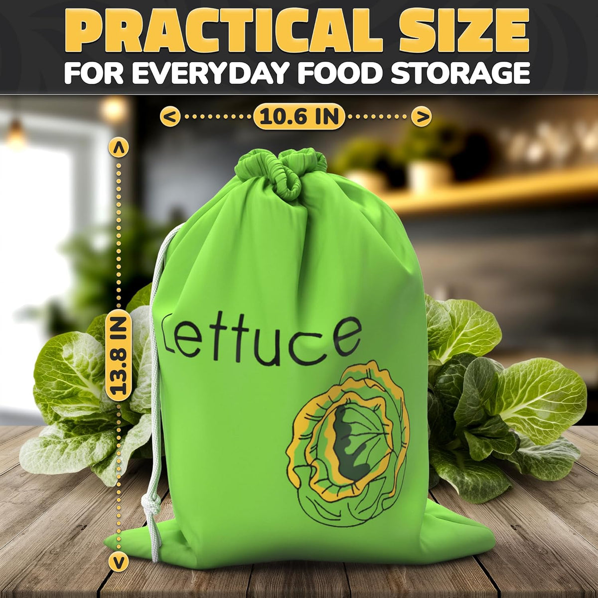 Lettuce Keeper Bag for Refrigerator, Reusable 3-Layer Foil Lining | Breathable Produce Storage Bags with Drawstring - Keeps Salad Greens Fresh | Sturdy, Washable, for Lettuce, Fruits, Veggies