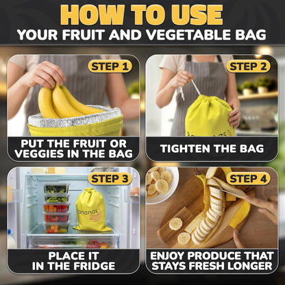 Lettuce Keeper Bag for Refrigerator, Reusable 3-Layer Foil Lining | Breathable Produce Storage Bags with Drawstring - Keeps Salad Greens Fresh | Sturdy, Washable, for Lettuce, Fruits, Veggies