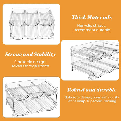 Plastic Stackable Wine Rack for Refrigerator, 2 Tier Large Capacity Water Bottle Organizer for Cabinet, Free-Standing Water Bottle Storage Rack for Fridge, Countertop, Pantry, Freezer, Hold 6 Bottles