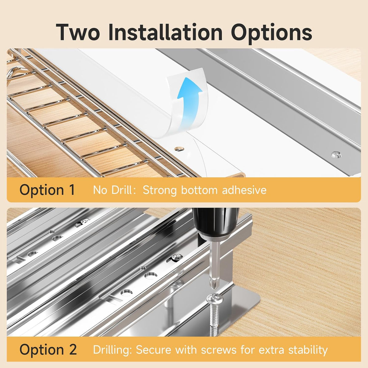 Pull Out Spice Rack for Inside Cabinet, 2 Tier Chrome Spice Organization for Cabinet, Vertical Sliding Out Spice Rack Organizer for Seasoning, 10.4''D×4.8''W×9.3''H