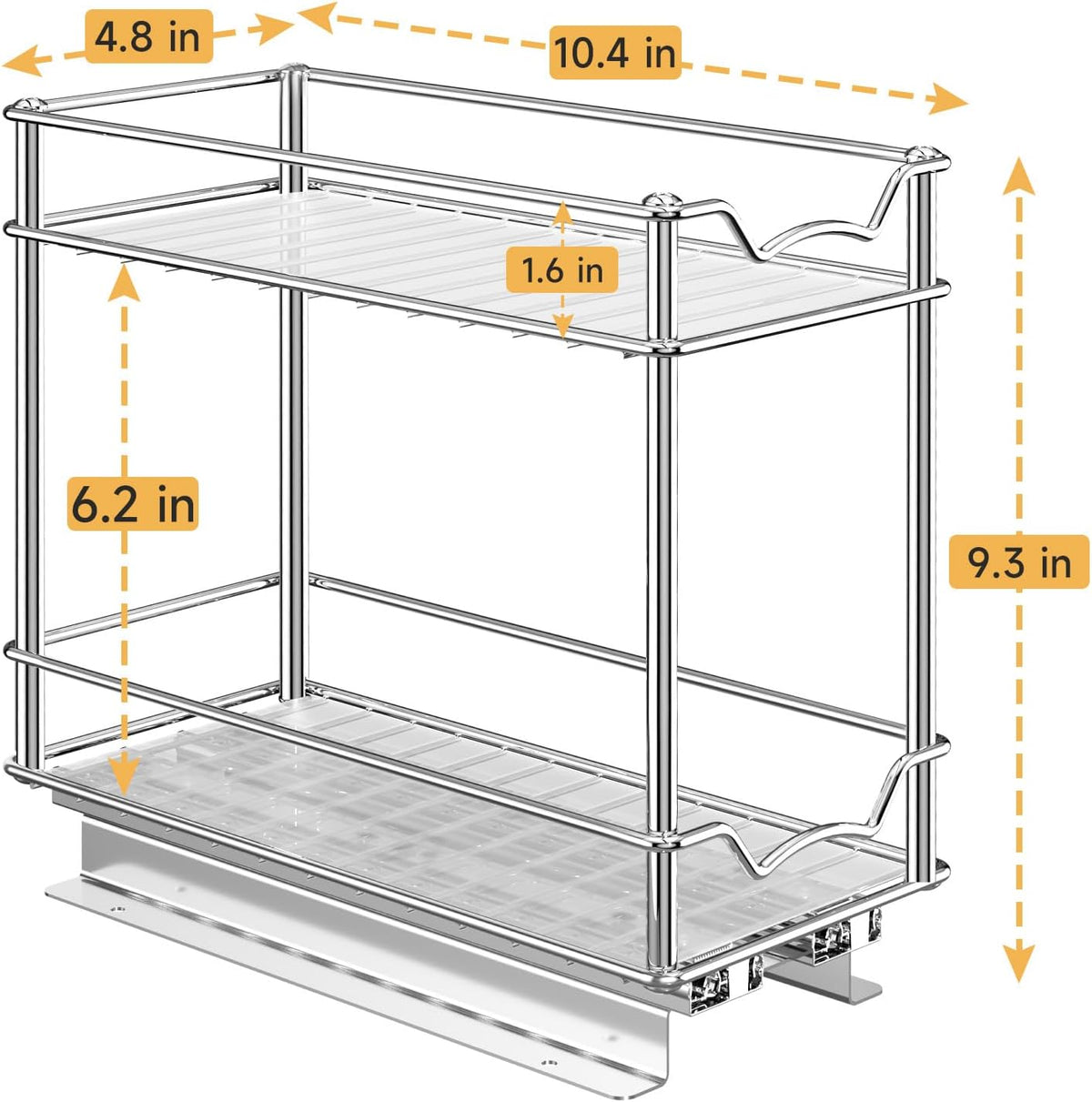 Pull Out Spice Rack for Inside Cabinet, 2 Tier Chrome Spice Organization for Cabinet, Vertical Sliding Out Spice Rack Organizer for Seasoning, 10.4''D×4.8''W×9.3''H
