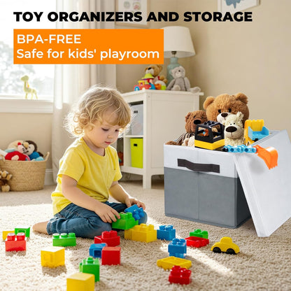 Large Closet Storage Baskets Bins with Lids 4 Pack, Storage Baskets for Organizing Shelves Nursery Bedroom, Home Dorm Closet Organizers Cubes for Clothes Toys Blanket Book - Stackable -14x10x9.5