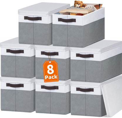 Large Closet Storage Baskets Bins with Lids 4 Pack, Storage Baskets for Organizing Shelves Nursery Bedroom, Home Dorm Closet Organizers Cubes for Clothes Toys Blanket Book - Stackable -14x10x9.5