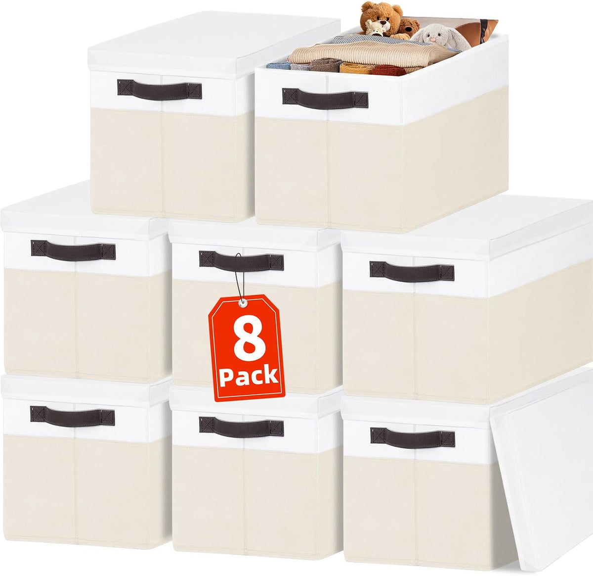 Large Closet Storage Baskets Bins with Lids 4 Pack, Storage Baskets for Organizing Shelves Nursery Bedroom, Home Dorm Closet Organizers Cubes for Clothes Toys Blanket Book - Stackable -14x10x9.5