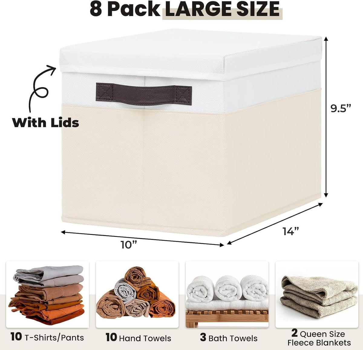 Large Closet Storage Baskets Bins with Lids 4 Pack, Storage Baskets for Organizing Shelves Nursery Bedroom, Home Dorm Closet Organizers Cubes for Clothes Toys Blanket Book - Stackable -14x10x9.5