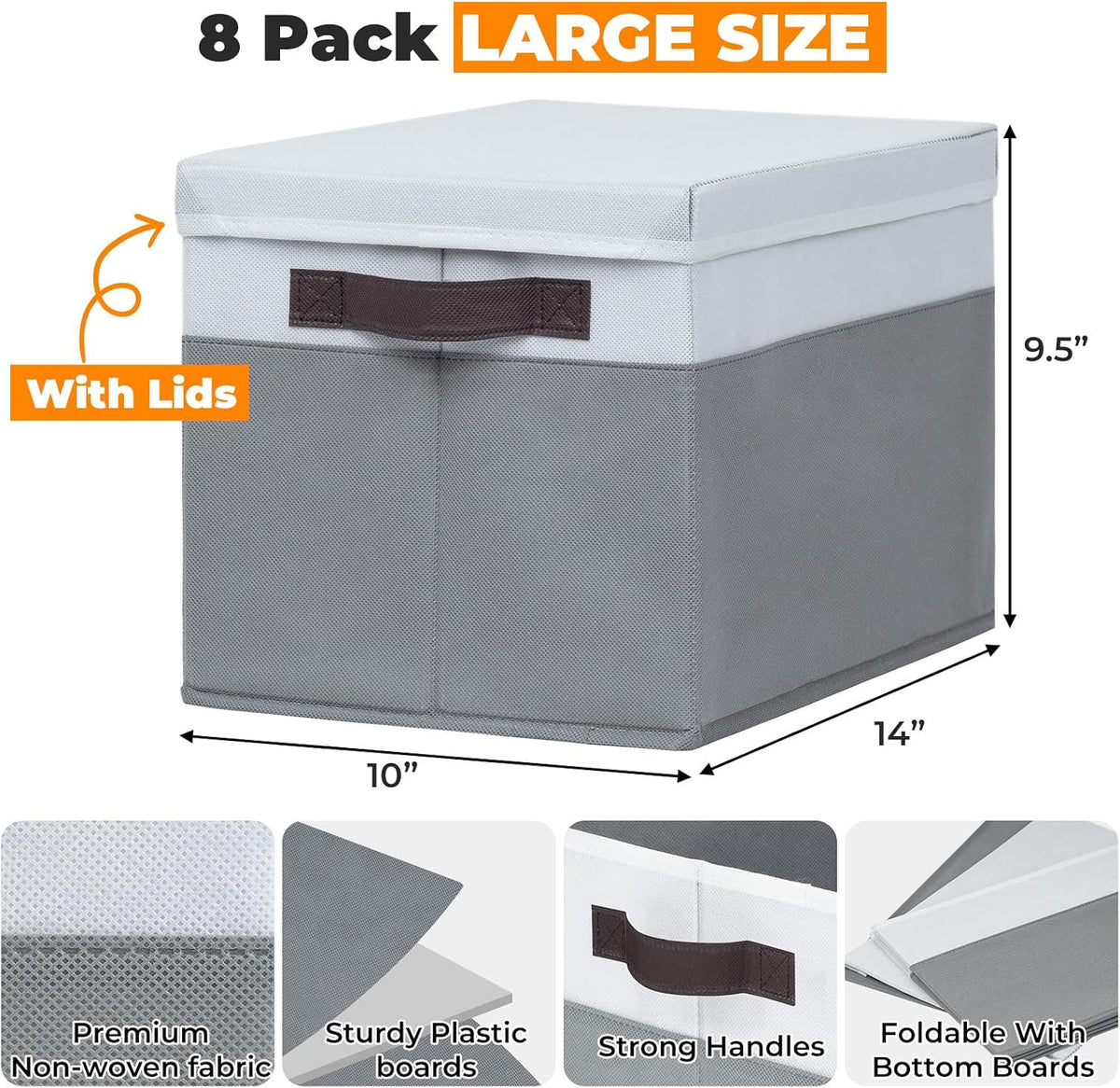 Large Closet Storage Baskets Bins with Lids 4 Pack, Storage Baskets for Organizing Shelves Nursery Bedroom, Home Dorm Closet Organizers Cubes for Clothes Toys Blanket Book - Stackable -14x10x9.5