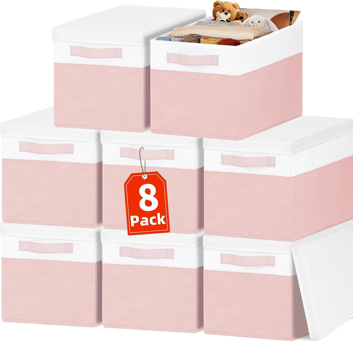 Large Closet Storage Baskets Bins with Lids 4 Pack, Storage Baskets for Organizing Shelves Nursery Bedroom, Home Dorm Closet Organizers Cubes for Clothes Toys Blanket Book - Stackable -14x10x9.5