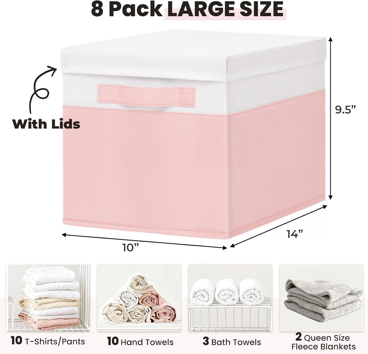 Large Closet Storage Baskets Bins with Lids 4 Pack, Storage Baskets for Organizing Shelves Nursery Bedroom, Home Dorm Closet Organizers Cubes for Clothes Toys Blanket Book - Stackable -14x10x9.5