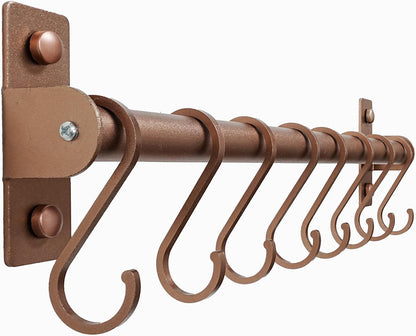 Kitchen Utensil Holder Hanger, Pot and Pan Rack Wall Mounted, Kitchen Rail with 8 Hooks for Hanging Cooking Utensils, Mugs, Spoons, Wall Mounted, Black
