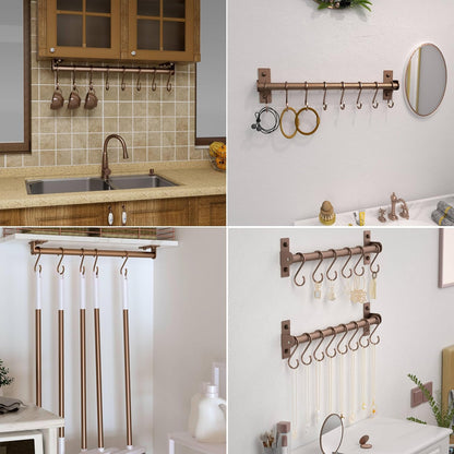 Kitchen Utensil Holder Hanger, Pot and Pan Rack Wall Mounted, Kitchen Rail with 8 Hooks for Hanging Cooking Utensils, Mugs, Spoons, Wall Mounted, Black