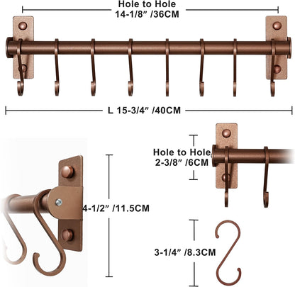 Kitchen Utensil Holder Hanger, Pot and Pan Rack Wall Mounted, Kitchen Rail with 8 Hooks for Hanging Cooking Utensils, Mugs, Spoons, Wall Mounted, Black