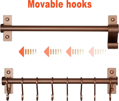 Kitchen Utensil Holder Hanger, Pot and Pan Rack Wall Mounted, Kitchen Rail with 8 Hooks for Hanging Cooking Utensils, Mugs, Spoons, Wall Mounted, Black