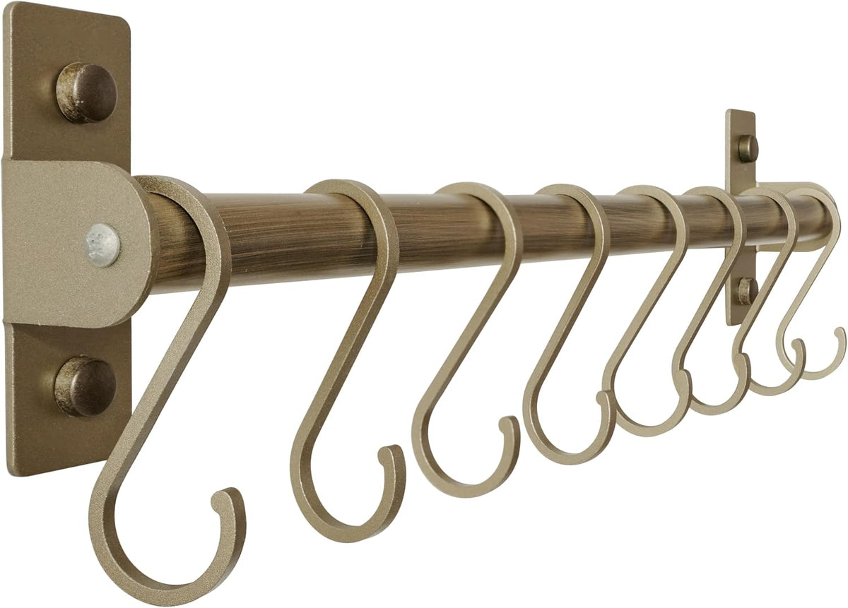 Kitchen Utensil Holder Hanger, Pot and Pan Rack Wall Mounted, Kitchen Rail with 8 Hooks for Hanging Cooking Utensils, Mugs, Spoons, Wall Mounted, Black