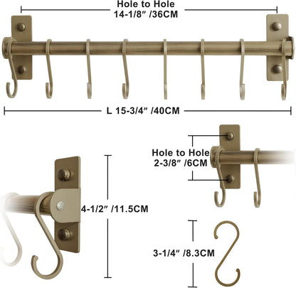 Kitchen Utensil Holder Hanger, Pot and Pan Rack Wall Mounted, Kitchen Rail with 8 Hooks for Hanging Cooking Utensils, Mugs, Spoons, Wall Mounted, Black