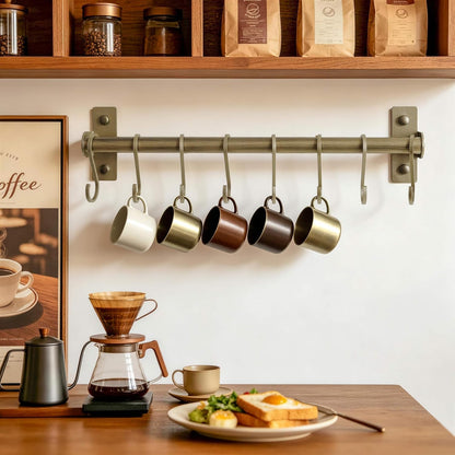 Kitchen Utensil Holder Hanger, Pot and Pan Rack Wall Mounted, Kitchen Rail with 8 Hooks for Hanging Cooking Utensils, Mugs, Spoons, Wall Mounted, Black