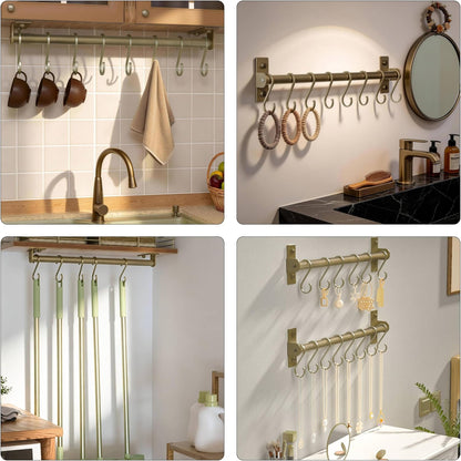 Kitchen Utensil Holder Hanger, Pot and Pan Rack Wall Mounted, Kitchen Rail with 8 Hooks for Hanging Cooking Utensils, Mugs, Spoons, Wall Mounted, Black