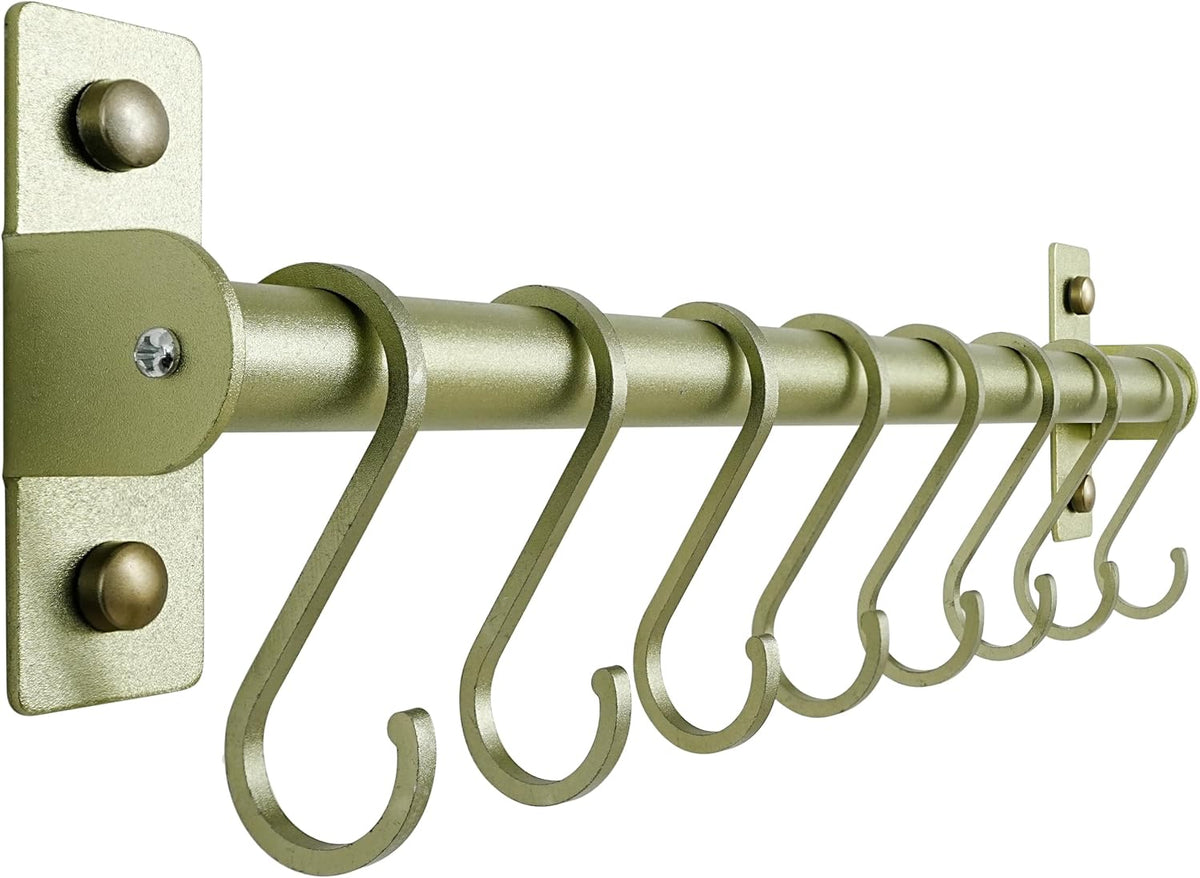 Kitchen Utensil Holder Hanger, Pot and Pan Rack Wall Mounted, Kitchen Rail with 8 Hooks for Hanging Cooking Utensils, Mugs, Spoons, Wall Mounted, Black
