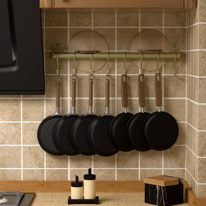 Kitchen Utensil Holder Hanger, Pot and Pan Rack Wall Mounted, Kitchen Rail with 8 Hooks for Hanging Cooking Utensils, Mugs, Spoons, Wall Mounted, Black