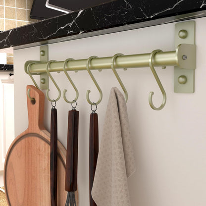 Kitchen Utensil Holder Hanger, Pot and Pan Rack Wall Mounted, Kitchen Rail with 8 Hooks for Hanging Cooking Utensils, Mugs, Spoons, Wall Mounted, Black
