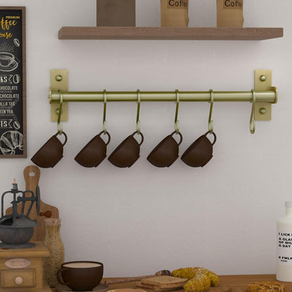 Kitchen Utensil Holder Hanger, Pot and Pan Rack Wall Mounted, Kitchen Rail with 8 Hooks for Hanging Cooking Utensils, Mugs, Spoons, Wall Mounted, Black