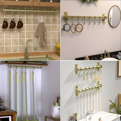 Kitchen Utensil Holder Hanger, Pot and Pan Rack Wall Mounted, Kitchen Rail with 8 Hooks for Hanging Cooking Utensils, Mugs, Spoons, Wall Mounted, Black