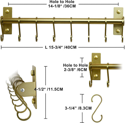 Kitchen Utensil Holder Hanger, Pot and Pan Rack Wall Mounted, Kitchen Rail with 8 Hooks for Hanging Cooking Utensils, Mugs, Spoons, Wall Mounted, Black