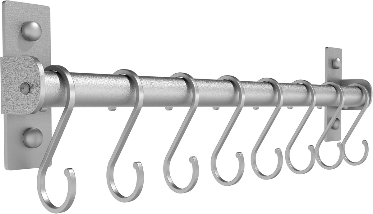 Kitchen Utensil Holder Hanger, Pot and Pan Rack Wall Mounted, Kitchen Rail with 8 Hooks for Hanging Cooking Utensils, Mugs, Spoons, Wall Mounted, Black