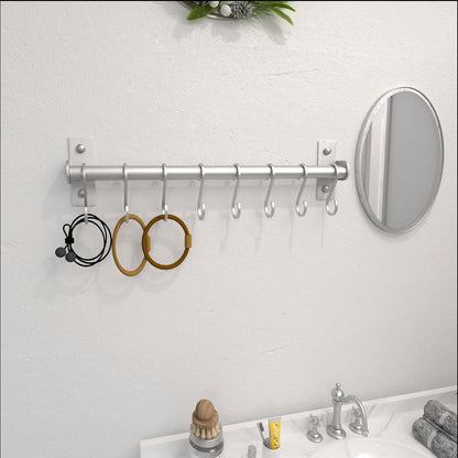 Kitchen Utensil Holder Hanger, Pot and Pan Rack Wall Mounted, Kitchen Rail with 8 Hooks for Hanging Cooking Utensils, Mugs, Spoons, Wall Mounted, Black