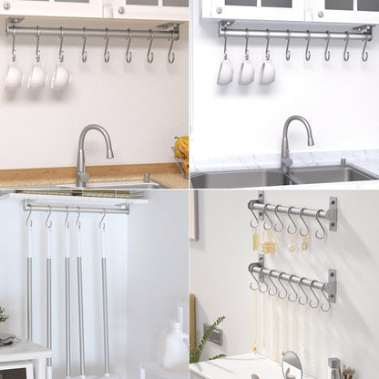 Kitchen Utensil Holder Hanger, Pot and Pan Rack Wall Mounted, Kitchen Rail with 8 Hooks for Hanging Cooking Utensils, Mugs, Spoons, Wall Mounted, Black
