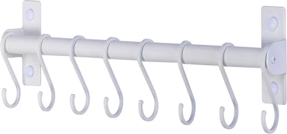 Kitchen Utensil Holder Hanger, Pot and Pan Rack Wall Mounted, Kitchen Rail with 8 Hooks for Hanging Cooking Utensils, Mugs, Spoons, Wall Mounted, Black