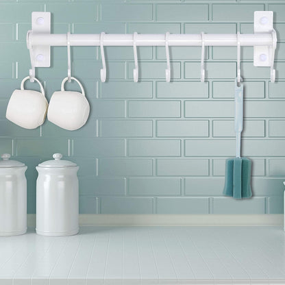 Kitchen Utensil Holder Hanger, Pot and Pan Rack Wall Mounted, Kitchen Rail with 8 Hooks for Hanging Cooking Utensils, Mugs, Spoons, Wall Mounted, Black