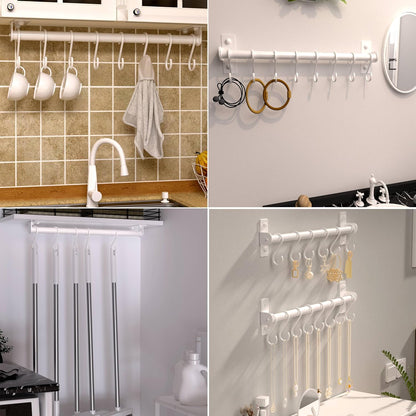 Kitchen Utensil Holder Hanger, Pot and Pan Rack Wall Mounted, Kitchen Rail with 8 Hooks for Hanging Cooking Utensils, Mugs, Spoons, Wall Mounted, Black