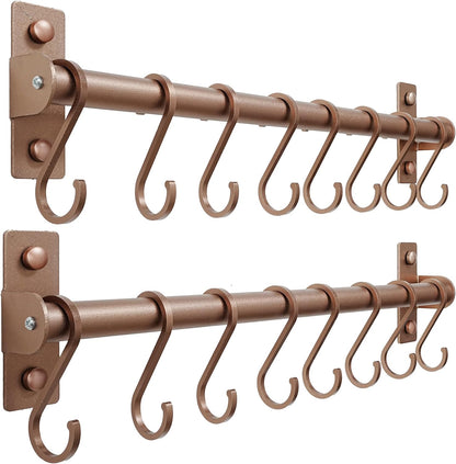Kitchen Utensil Holder Hanger, Pot and Pan Rack Wall Mounted, Kitchen Rail with 8 Hooks for Hanging Cooking Utensils, Mugs, Spoons, Wall Mounted, Black