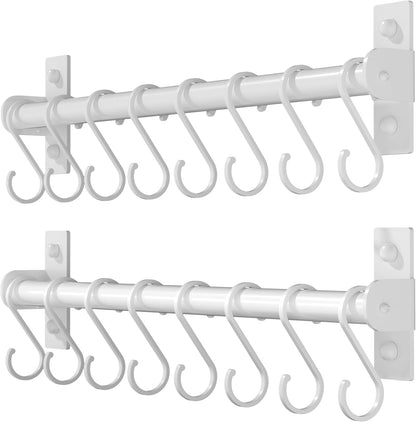 Kitchen Utensil Holder Hanger, Pot and Pan Rack Wall Mounted, Kitchen Rail with 8 Hooks for Hanging Cooking Utensils, Mugs, Spoons, Wall Mounted, Black