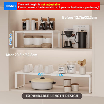 Expandable Kitchen Countertop Organizer, 2 Pack Stackable Cabinet Shelf Risers, Metal Spice Rack Heavy Duty Counter Organizer Storage for Kitchen, Pantry, Cupboard, Rv (8.7in Height,Black)