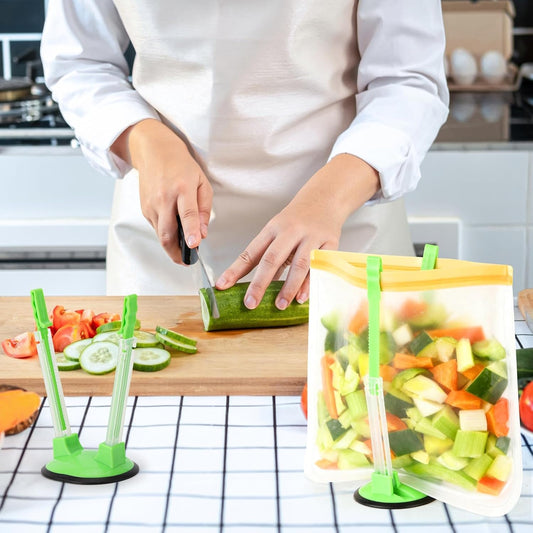12 Pcs Baggy Rack, Freezer Bag Zip Lock Bag Holder Stands for Filling, Adjustable Plastic Bag Holder for Meal Food Prep