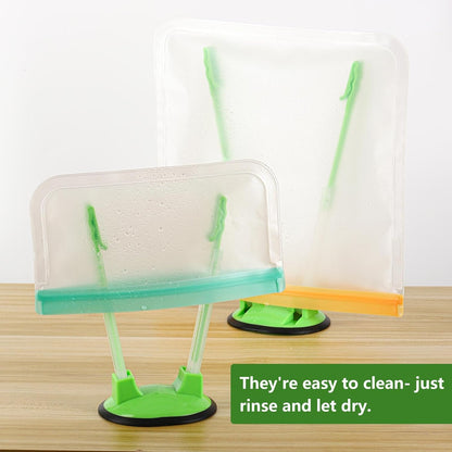 12 Pcs Baggy Rack, Freezer Bag Zip Lock Bag Holder Stands for Filling, Adjustable Plastic Bag Holder for Meal Food Prep