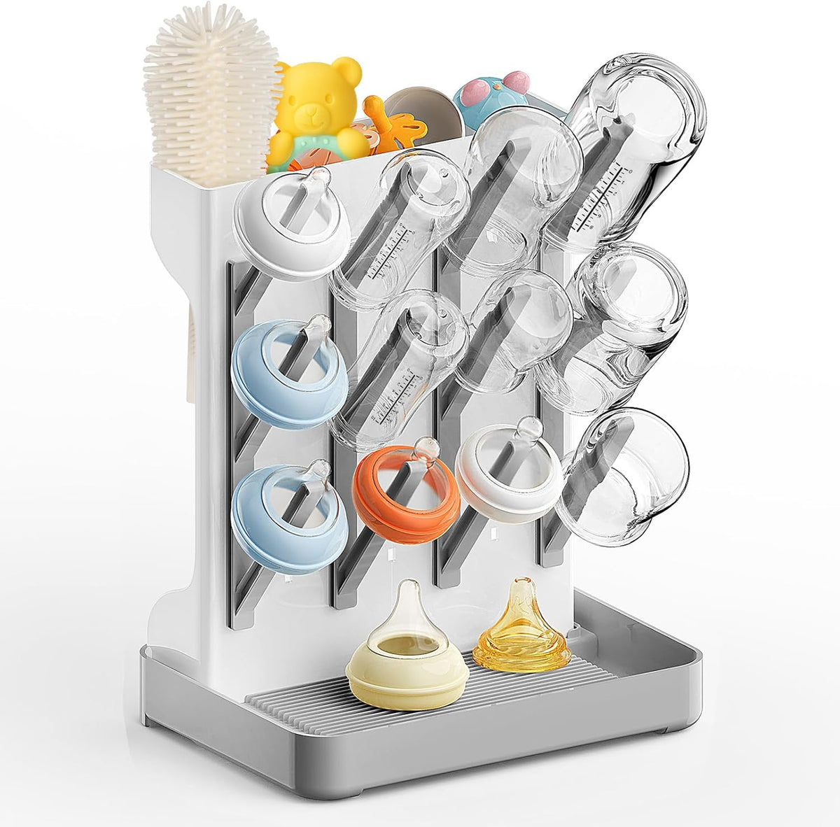 Vertical Baby Bottle Drying Rack, Space-Saving Countertop Storage Stand, BPA-Free Organizer for Baby Bottles and Pacifiers - Warm Beige