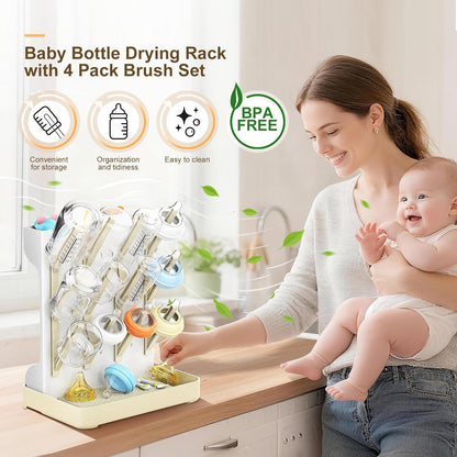Vertical Baby Bottle Drying Rack, Space-Saving Countertop Storage Stand, BPA-Free Organizer for Baby Bottles and Pacifiers - Warm Beige