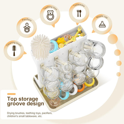 Vertical Baby Bottle Drying Rack, Space-Saving Countertop Storage Stand, BPA-Free Organizer for Baby Bottles and Pacifiers - Warm Beige