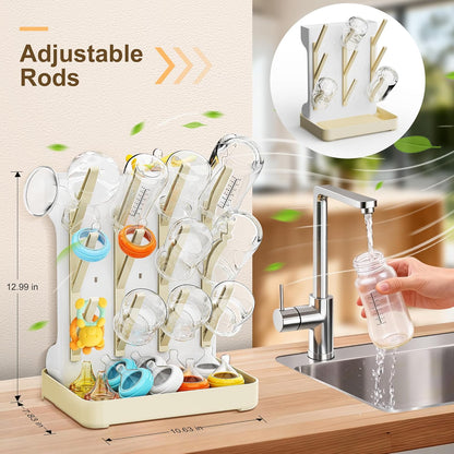 Vertical Baby Bottle Drying Rack, Space-Saving Countertop Storage Stand, BPA-Free Organizer for Baby Bottles and Pacifiers - Warm Beige