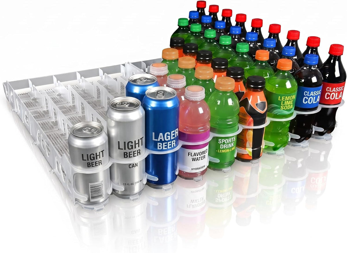 Visi-Slide Gravity Fed Extended Organizer for 20-25oz Beverages on Extended Flat and Angled Shelves in Cold Vaults & Coolers, 9-Wide, 36" Deep Drink Organizer (Pack of 3)