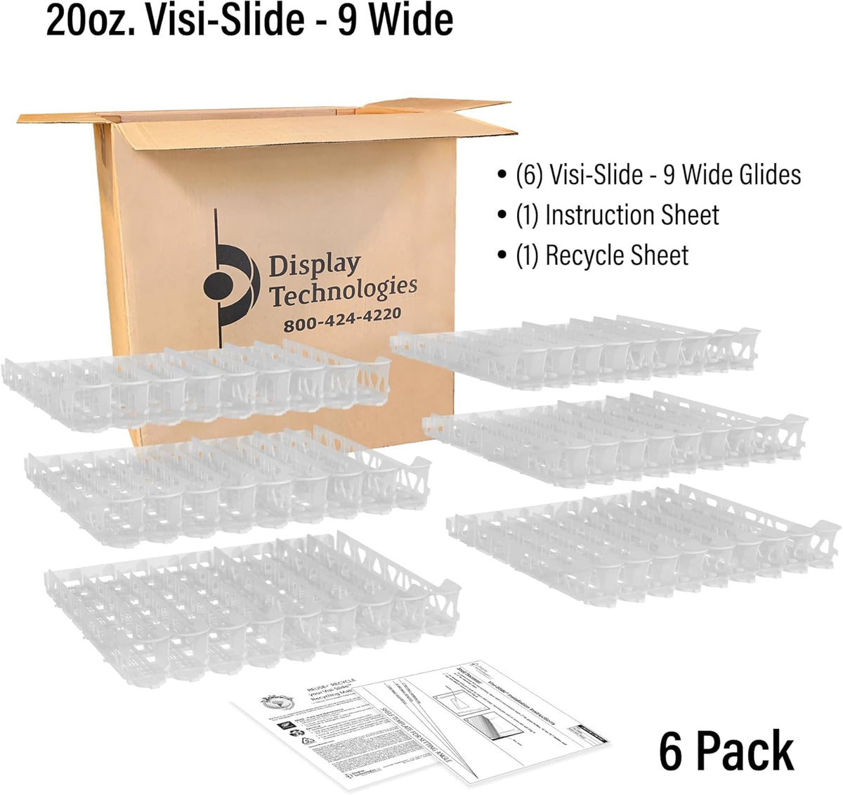 Visi-Slide Gravity Fed Extended Organizer for 20-25oz Beverages on Extended Flat and Angled Shelves in Cold Vaults & Coolers, 9-Wide, 36" Deep Drink Organizer (Pack of 3)
