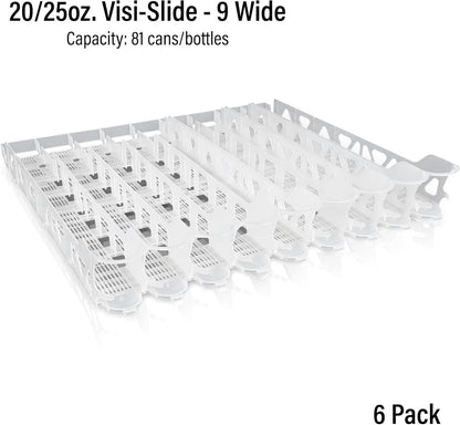Visi-Slide Gravity Fed Extended Organizer for 20-25oz Beverages on Extended Flat and Angled Shelves in Cold Vaults & Coolers, 9-Wide, 36" Deep Drink Organizer (Pack of 3)