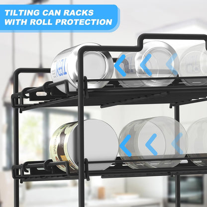 4 Tiers Stackable Can Rack Organizer, Wear-resistant Upgrade Beverage Food Can Dispenser Holder Holds up to 48 Cans for Kitchen Cabinet and Pantry (Silver)