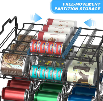 4 Tiers Stackable Can Rack Organizer, Wear-resistant Upgrade Beverage Food Can Dispenser Holder Holds up to 48 Cans for Kitchen Cabinet and Pantry (Silver)