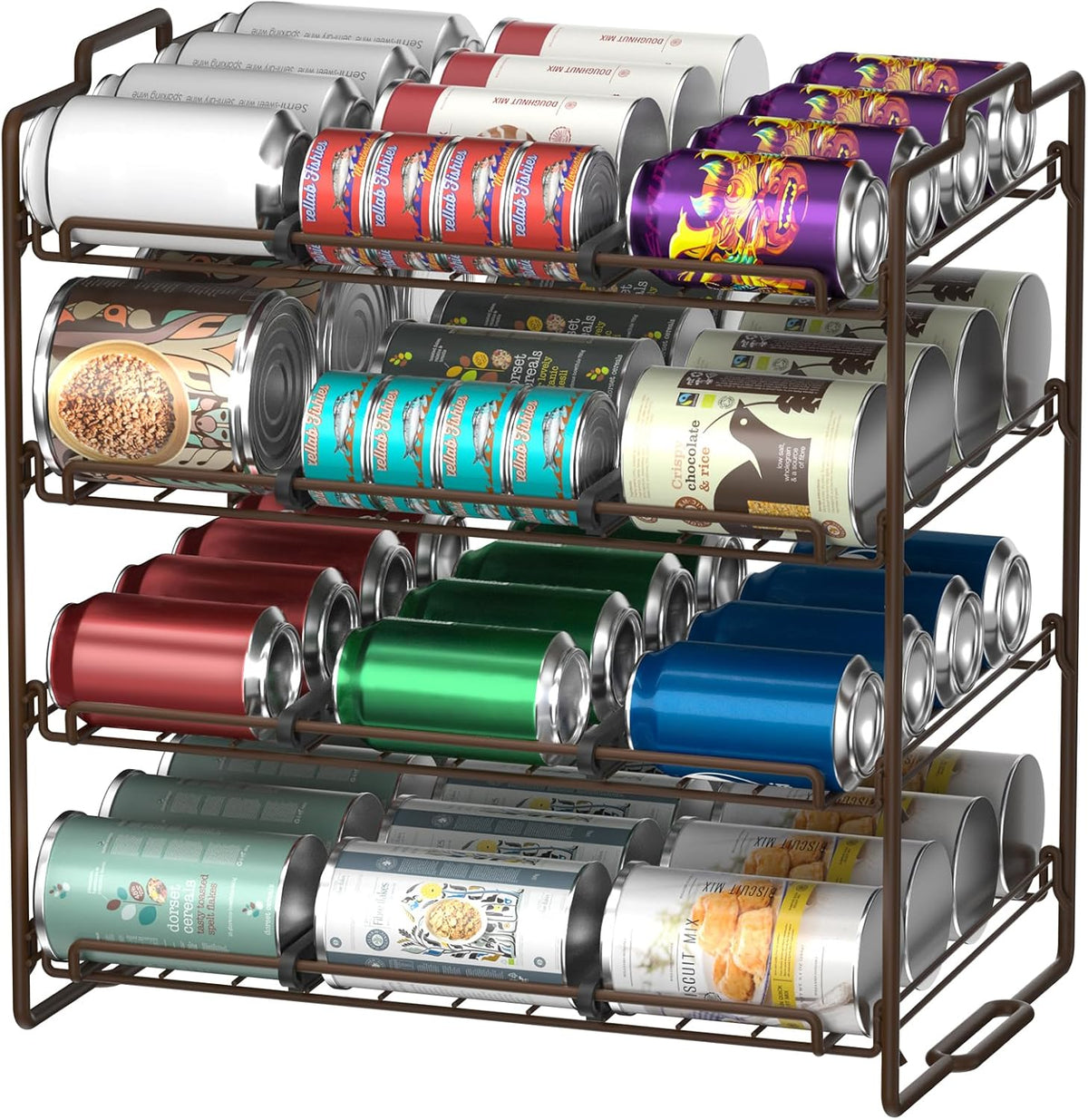 4 Tiers Stackable Can Rack Organizer, Wear-resistant Upgrade Beverage Food Can Dispenser Holder Holds up to 48 Cans for Kitchen Cabinet and Pantry (Silver)