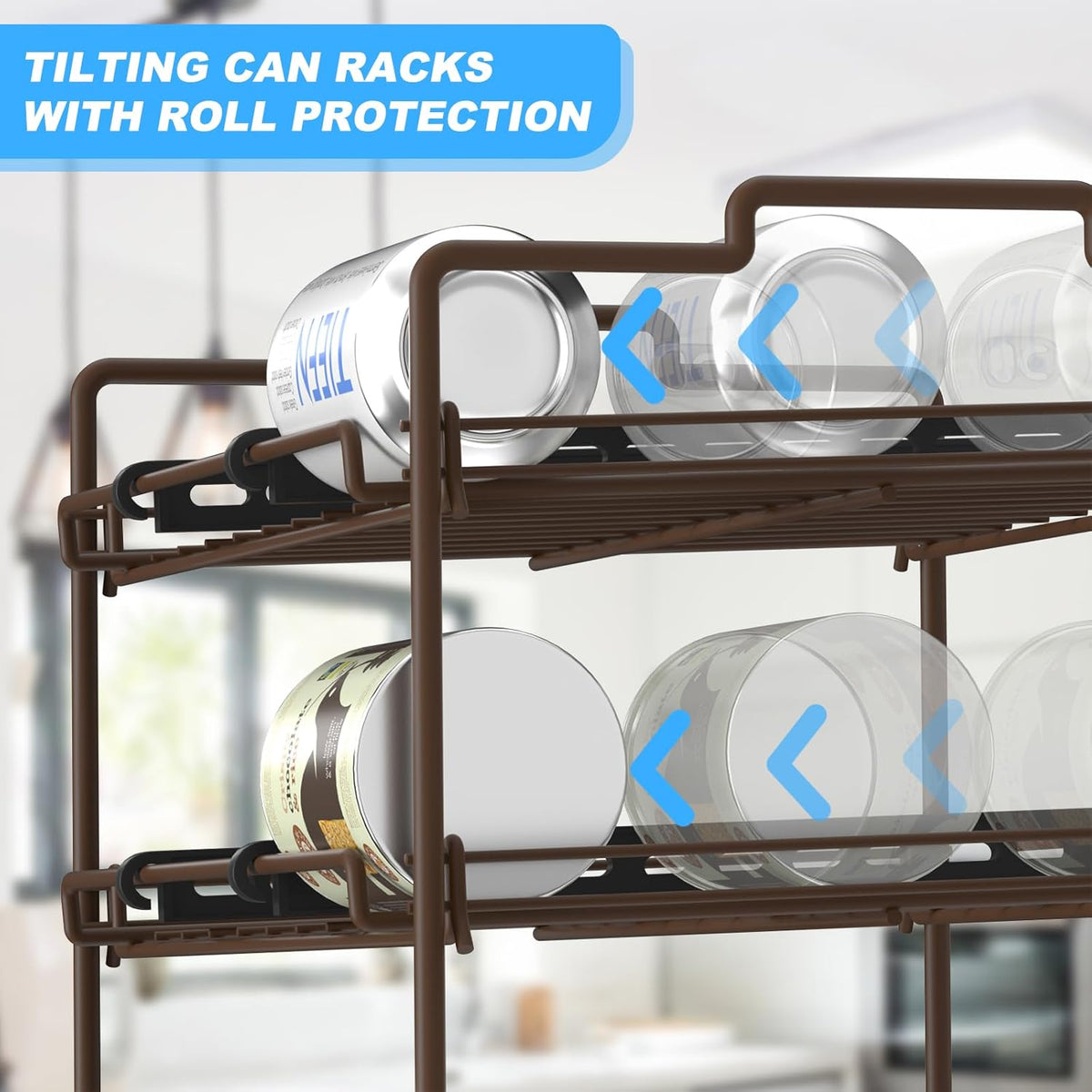 4 Tiers Stackable Can Rack Organizer, Wear-resistant Upgrade Beverage Food Can Dispenser Holder Holds up to 48 Cans for Kitchen Cabinet and Pantry (Silver)
